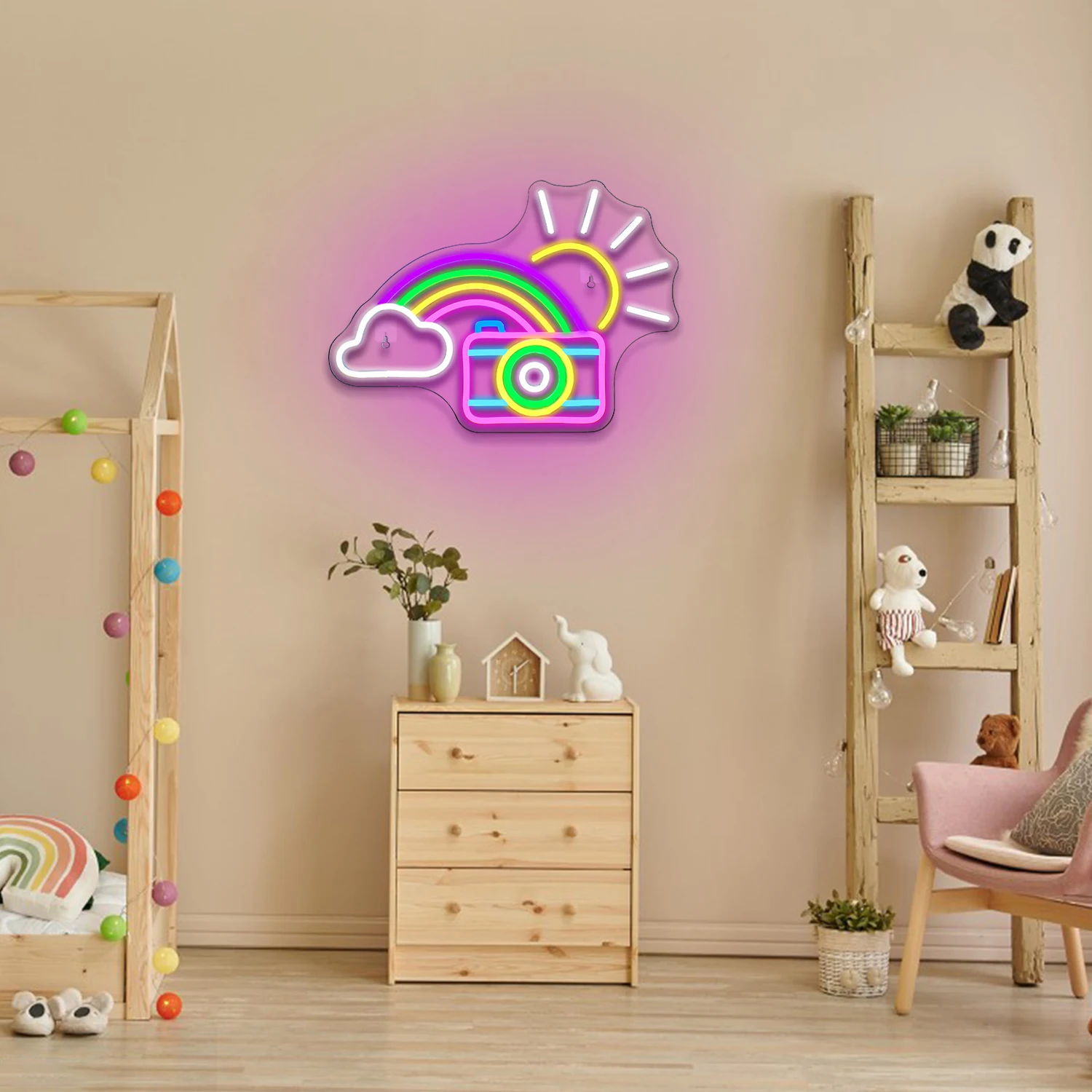 Camera Rainbow Sunshine Neon Sign LED Lights Room Decoration Bedroom Bar Party Club Photo Studio Dimmable Lamp Wall Decor Signs