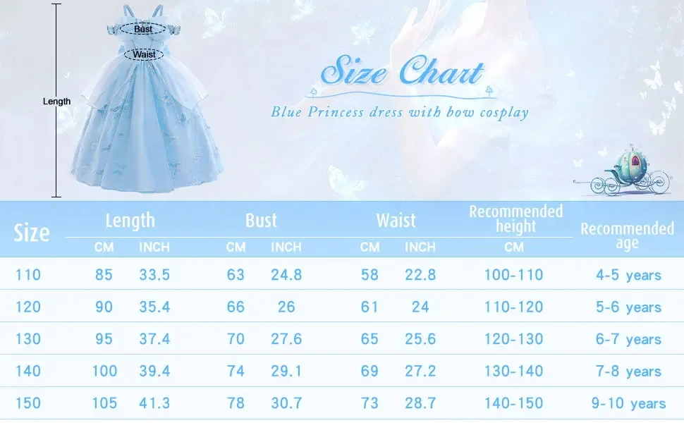 Kinderpartykleider für Mädchen, elegantes Cinderella-Prinzessinnenkleid, Schmetterlingsblaues Abendkleid für Mädchen, Sommer-Abschlussballkleid – Detail 1