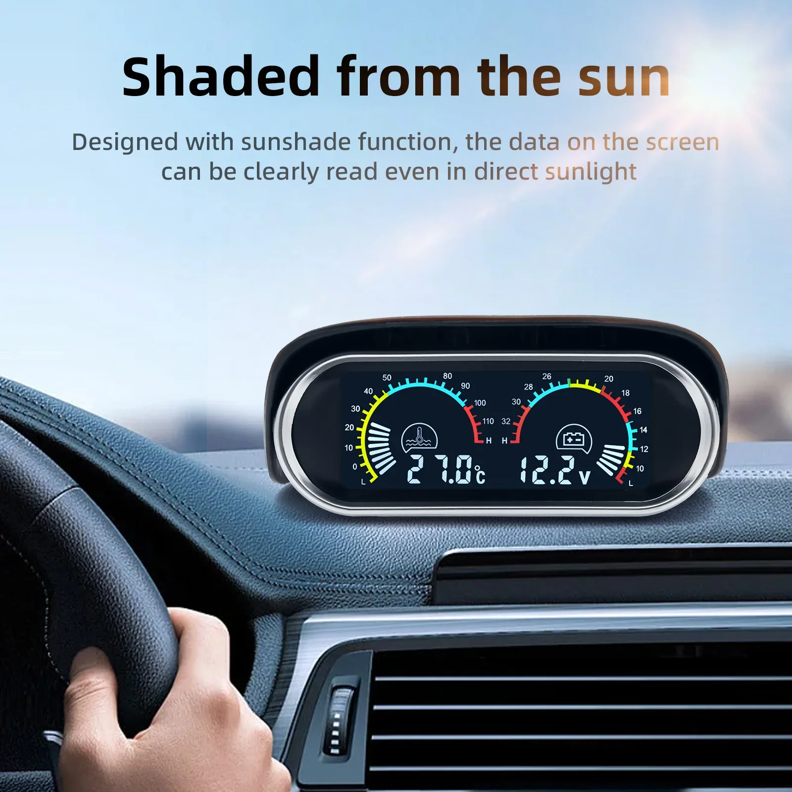 2In 1 Universal Car Horizontal Fuel Gauge & Water Temperature & Voltage 12v Voltmeter Oil Press Digital LCD RPM Tachometer 9~36v view 3