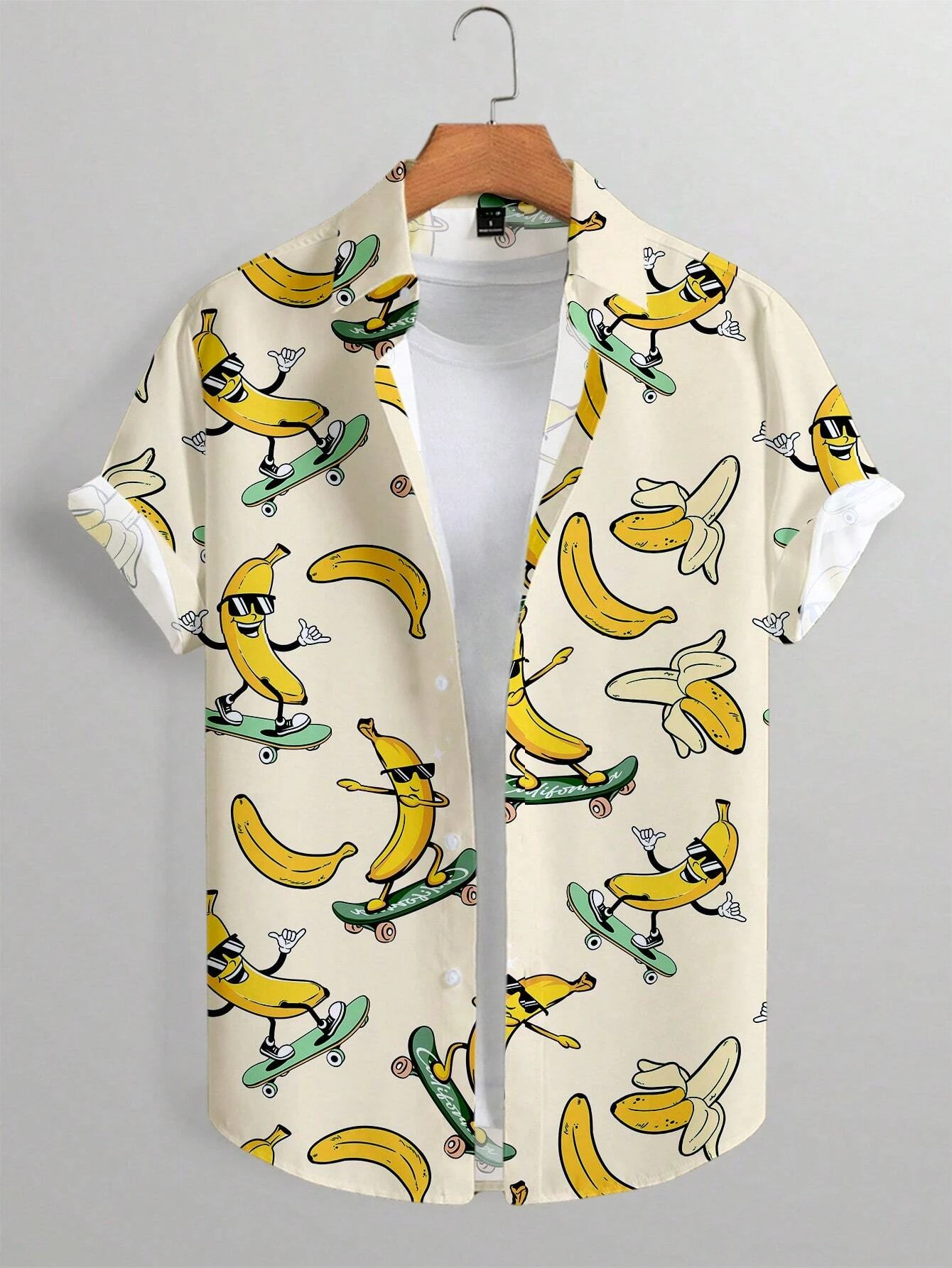 

Men's Button Front Cartoon Banana Allover Print Short Sleeve Casual Vacation Shirt Check Shirt Oversized Shirt Men's Clothing