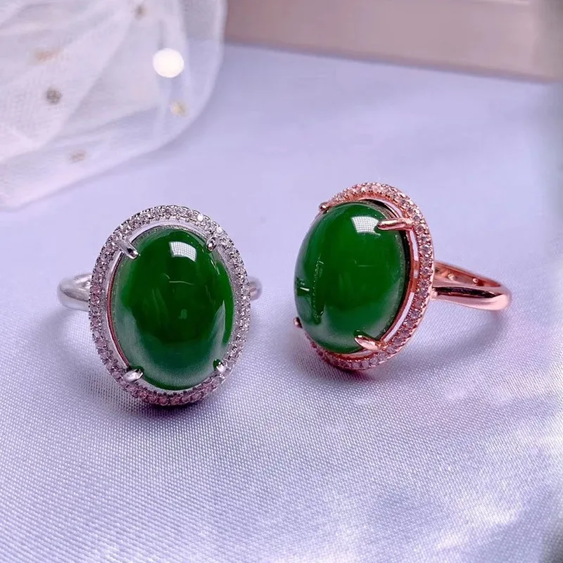 Classic 925 silver green jade ring 12mmx16mm natural jade ring for party