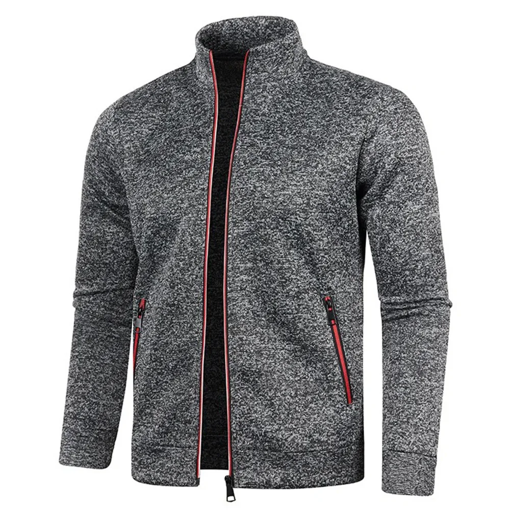 Autumn Winter New Men\'s Long Sleeves Zipper Knit Thin Fashion Hoodies Sweatshirt Solid Color Thicker  Top Slim Fit Male Clothing