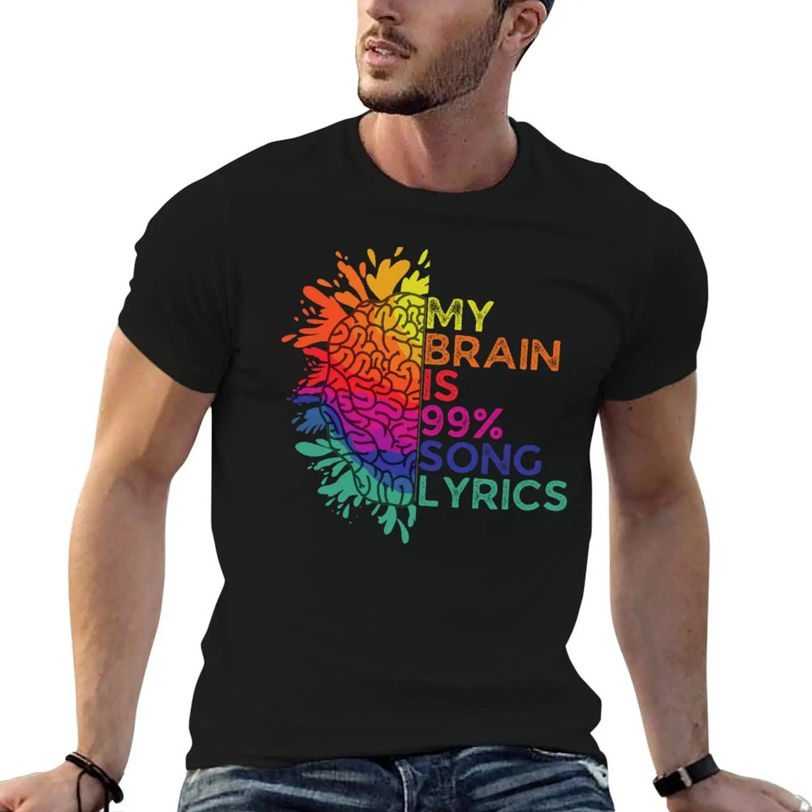 

My Brain Is 99% Song Lyrics Retro Colorful Gift for Music Lovers T-Shirt man graphic t shirt man t shirt heavy cotton T-Shirt