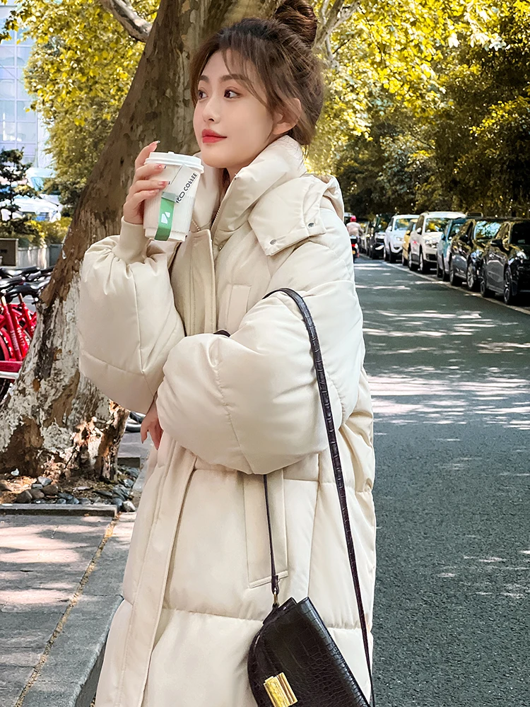 Jaket Parka Panjang Wanita Musim Dingin Kasual Berkerudung Tebal Hangat Tahan Angin Mantel Parka Fashion Pakaian Luar Wanita Parka