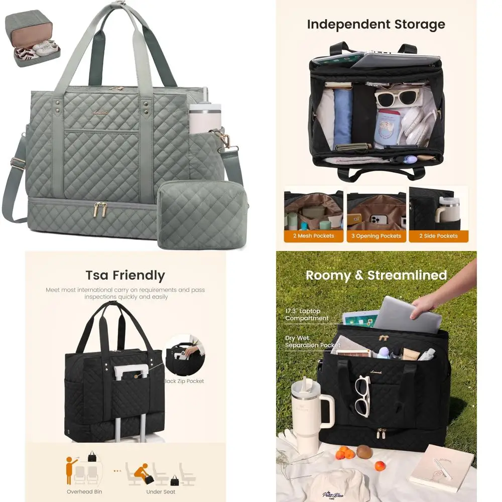 

Женская большая спортивная сумка Weekender объемом 45 л с отделением для обуви, мокрым карманом, стеганым носителем для переноски в личном переноске для путешествий