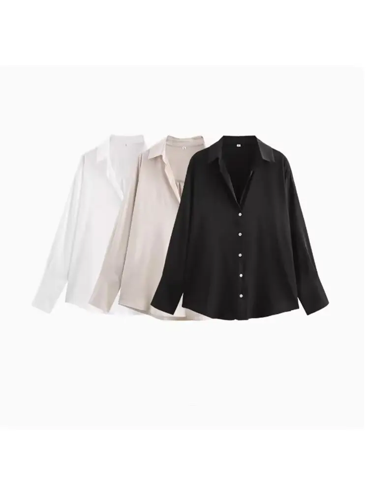 

2025 new women's clothing European and American style fashionable all-match satin texture classic shirt