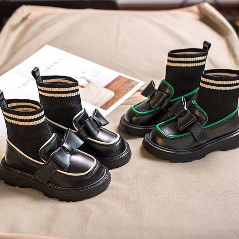Fashion Girls' Shoes 2026 Spring New Kids Socks Boots Simple Versatile Girls' Ankle Boots Comfort Anti Slip Child Leather Boots