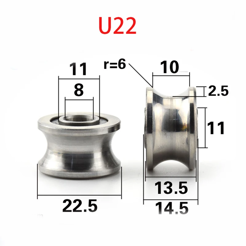 5pcs/lot CNC TU22 8mm V / U groove pulley bearings T22 8*22.5*14.5*13.5 mm V groove roller wheel ball bearing T-U-22