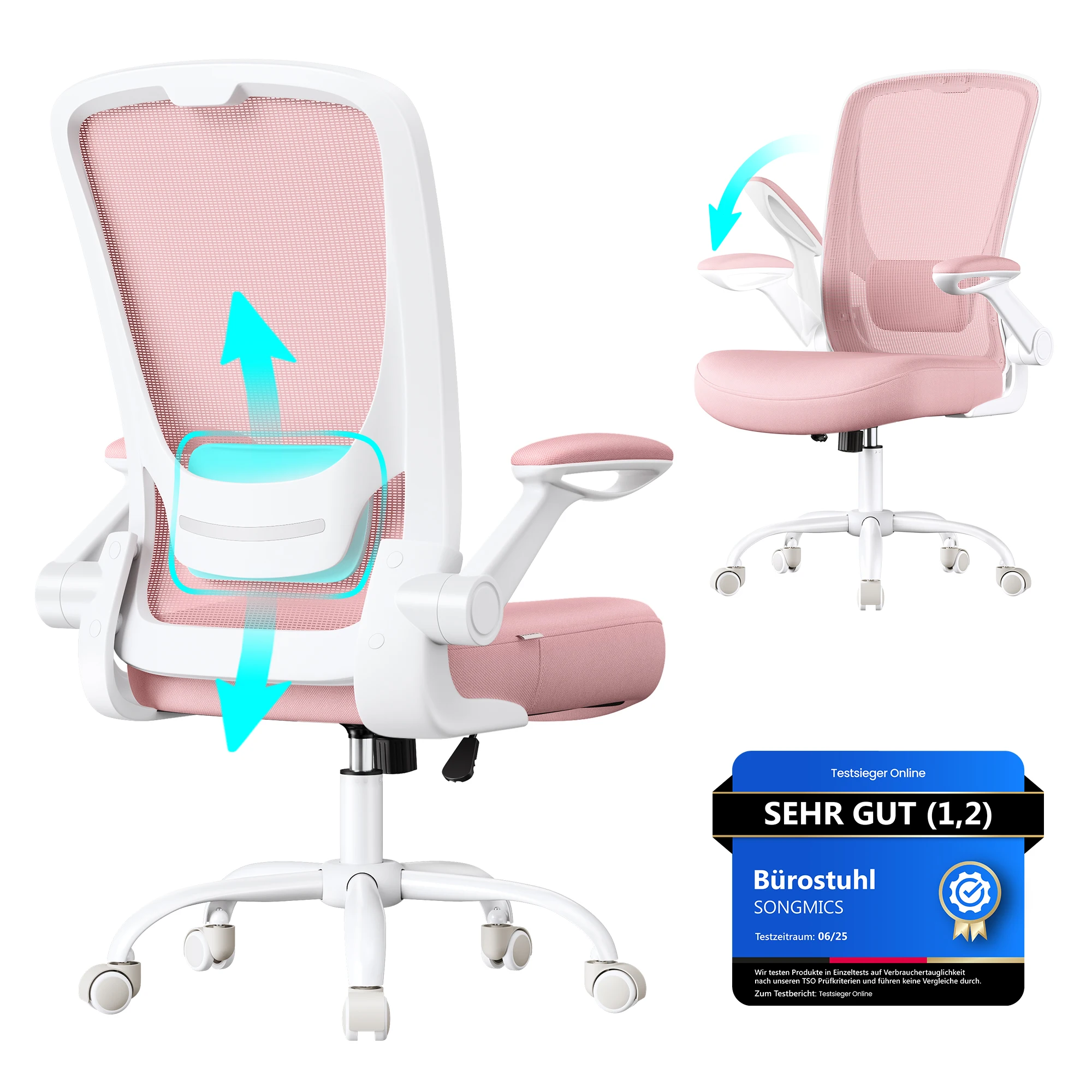 SONGMICS Bürostuhl, Schreibtischstuhl, Drehstuhl mit Netzbespannung, ergonomisch, gepolsterte Lendenstütze, Wippfunktion