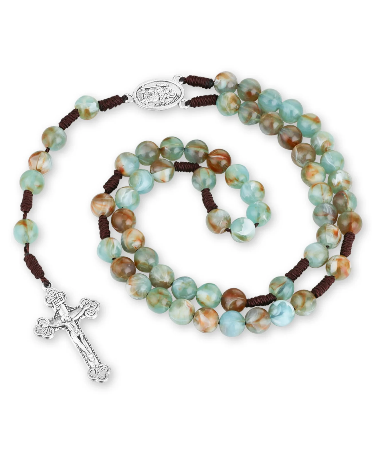 Diyalo Braided Chain Rosary Beaded Necklace Christian Crucifix Jesus Cross Our Lady of N. Sra. Aparecida Center Necklace