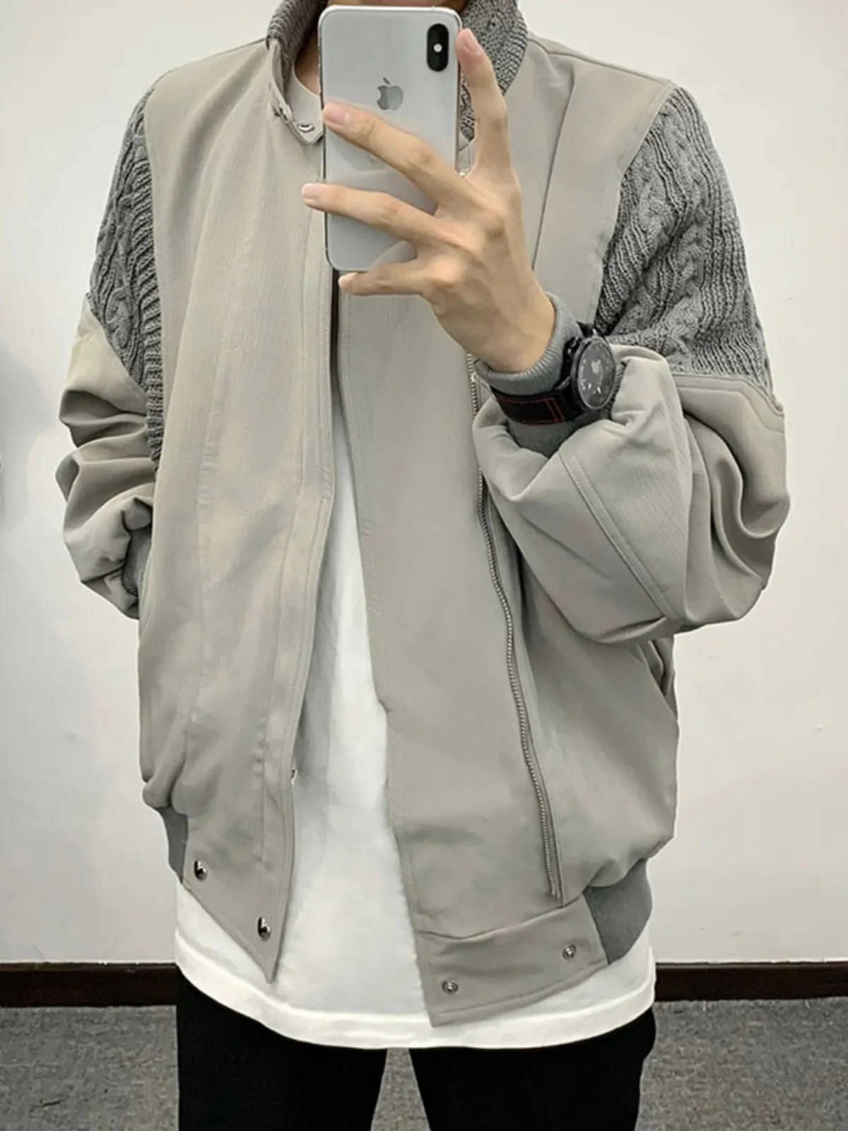 

Cleanfit Flight Jaet Men's Spring Autumn Knitted Patchwork Baseball Sle Loose Fit Outerwear Youth Trend Polyester F...