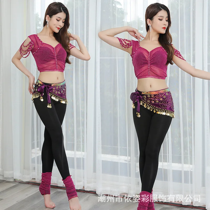 Bead Embroidery Belly Dance Hip Scarf 6 Color Women Oriental Belly Dancing Coins Belt Lesson Wear Practice Costume Decor