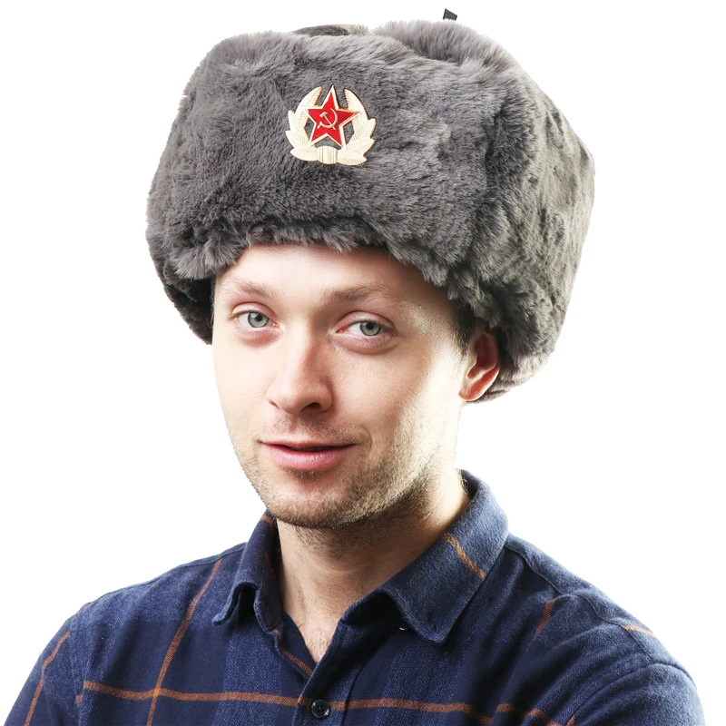 Soviet Army Military Badge Bomber Hats For Men Women Faux Fur Winter Hat Russia Ushanka Pilot Earflap Hat