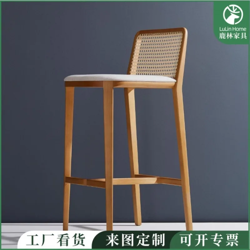 Solid wood bar chair designer creative high front desk reception bar rattan back island