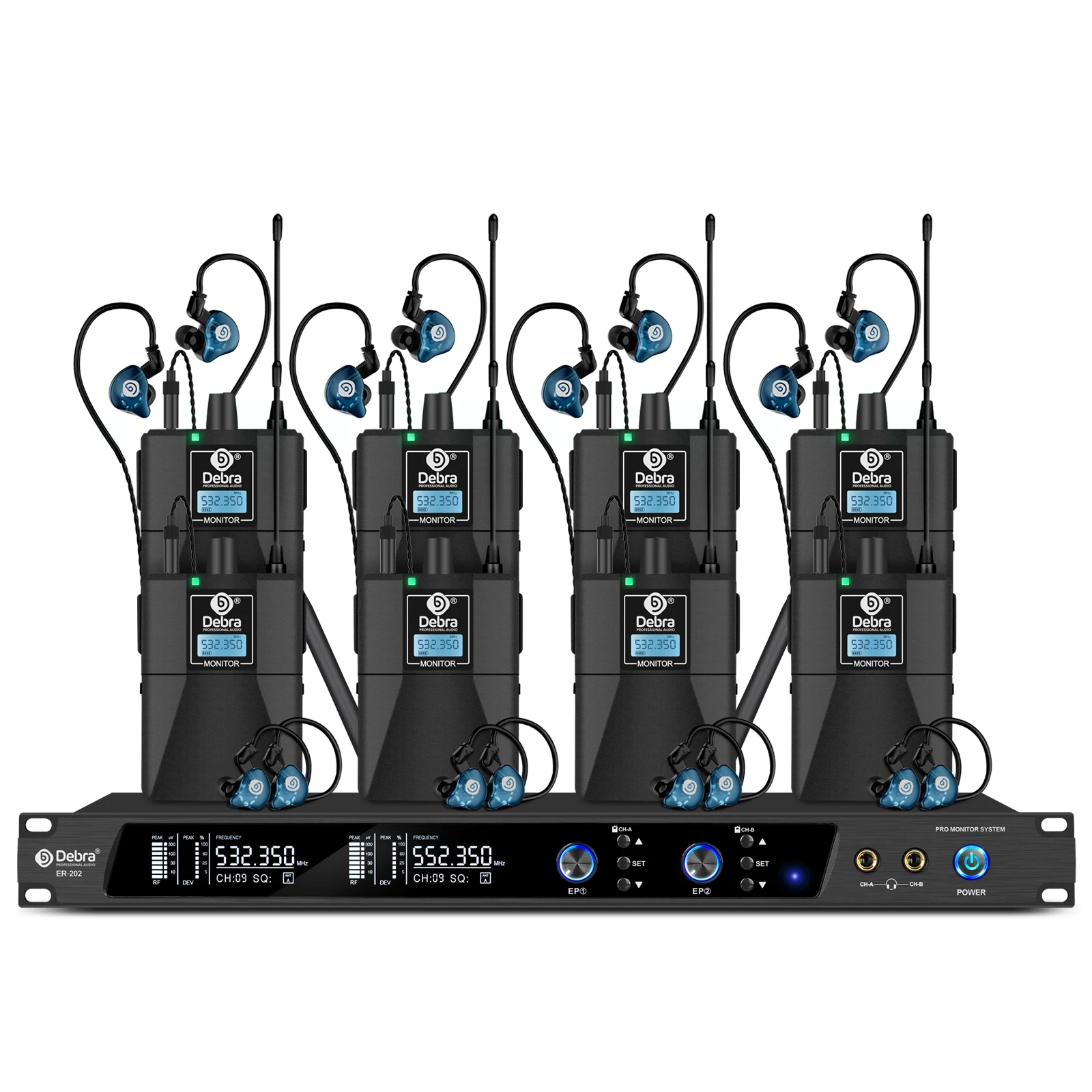 Debra ER-202 Draadloos in-ear monitoringsysteem met Bluetooth 5.0 en UHF-technologie voor podium- en theateroptredens