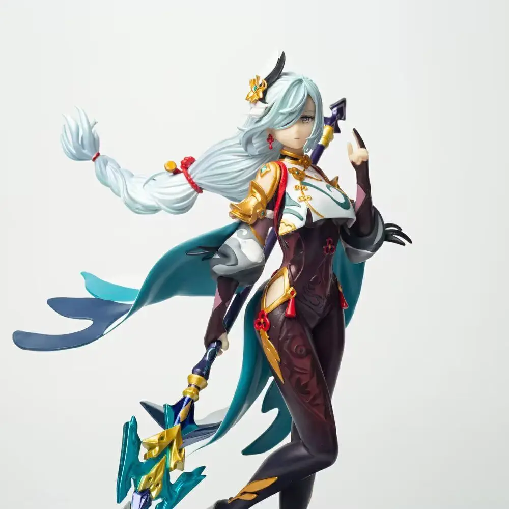 

Genshin Impact Anime Figure Shenhe Hu Tao Xiao Standing White Hair Holding Gun Model Toy Collectible Figurine Sculpture Toy Gift