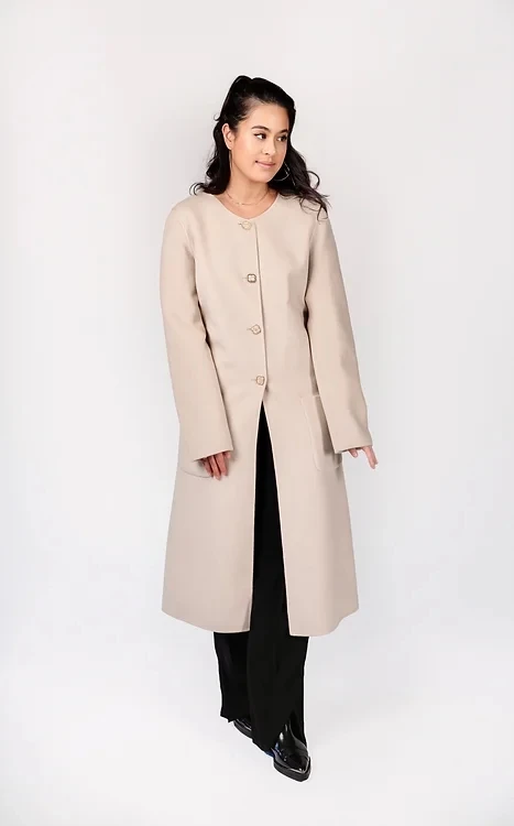 

Collarless Cashmere Trench Gown Mother Evening Dress