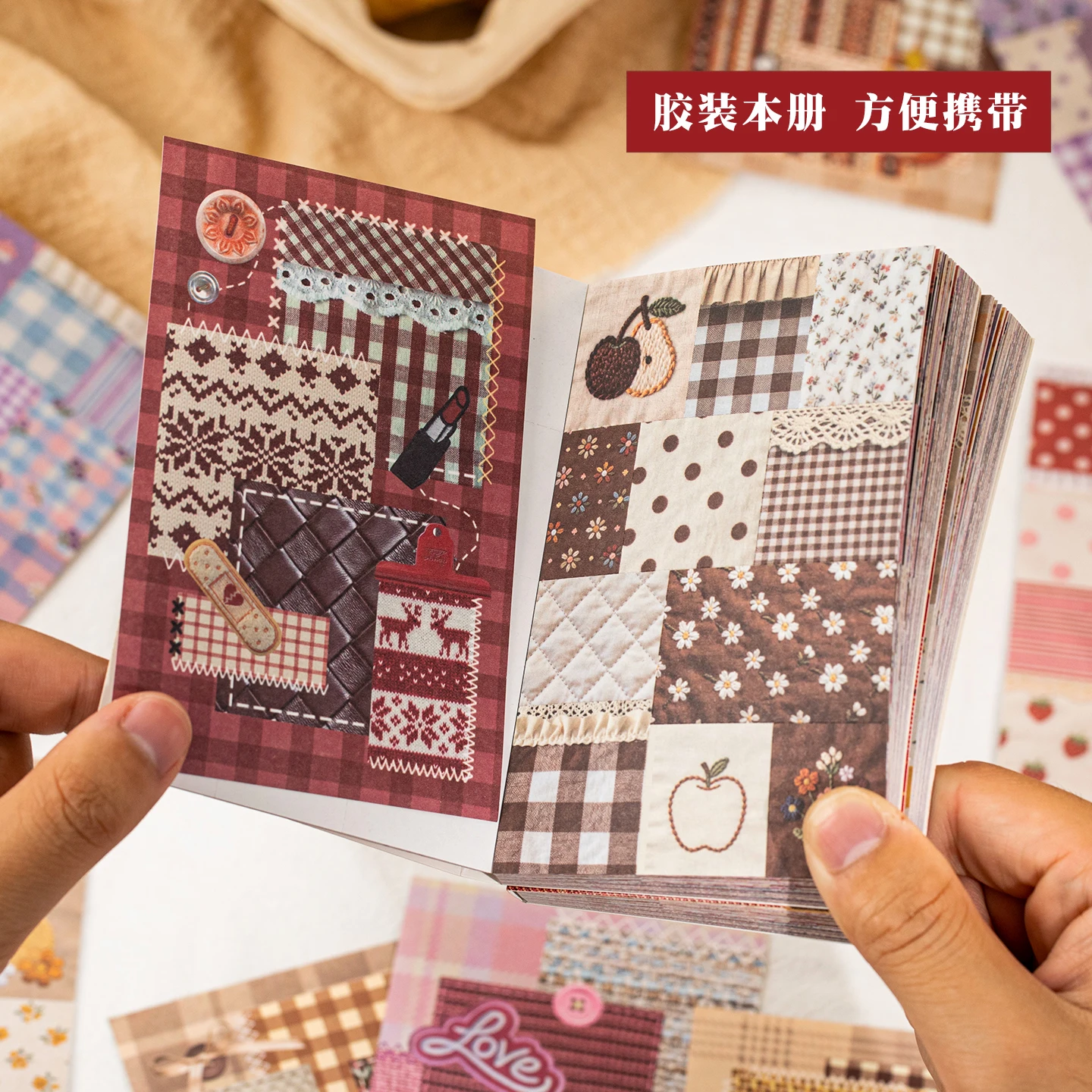 JIAMEI 50sheets Fabric Garden Series Retro Simulation Embroidery Pattern Message Memo Book DIY Scrapbook Material Paper
