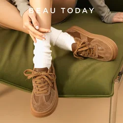 BEAUTODAY Casual Sneakers Women Cow Suede Split Leather Microfiber Patchwork Shoes Lace-up Female Traniers Handmade 29768