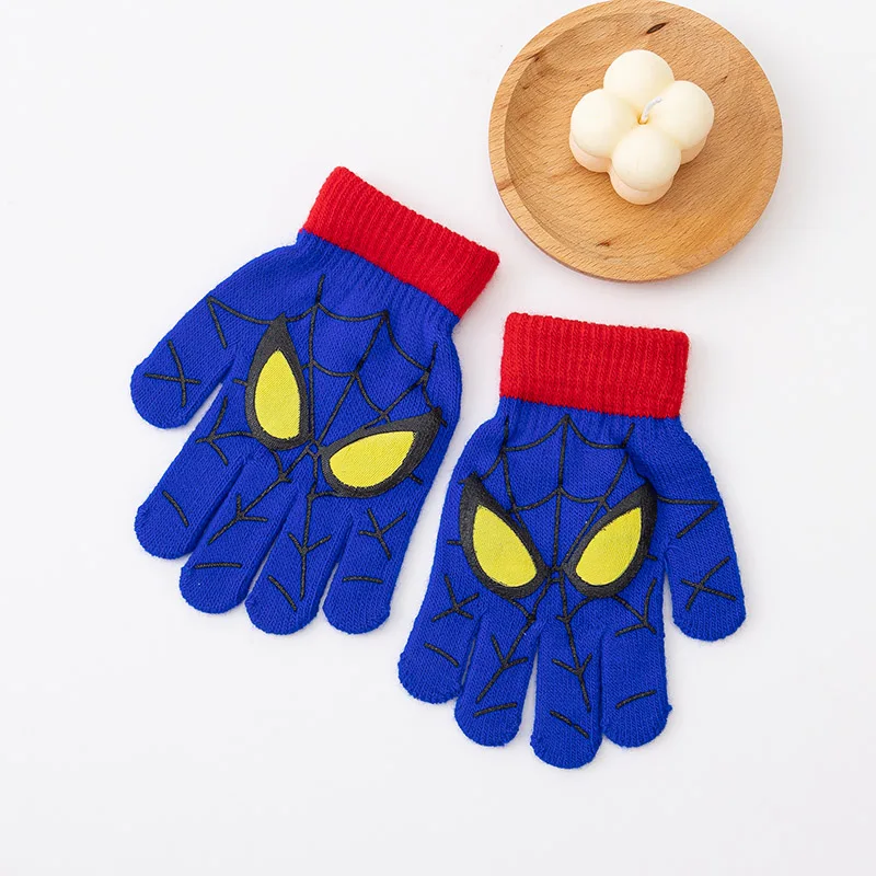 Guantes tejidos para niños de 3 a 8 años, manoplas cálidas con dedos completos de araña de dibujos animados, para otoño e invierno