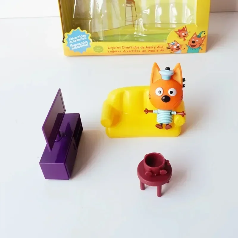 Cartoon Anime Russian Kid-E-Cats Miniature Restaurant Afternoon Tea Series Action Figure Doll Play House Toys Collect Ornaments