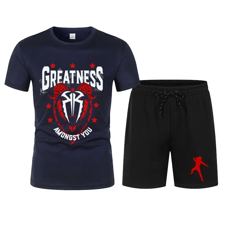 Men's Black Roman Reigns Levels Above T-Shirt Shorts Set Summer Short Sleeve Man Overiszed Suits 2024 New Fashion Clothing Sets