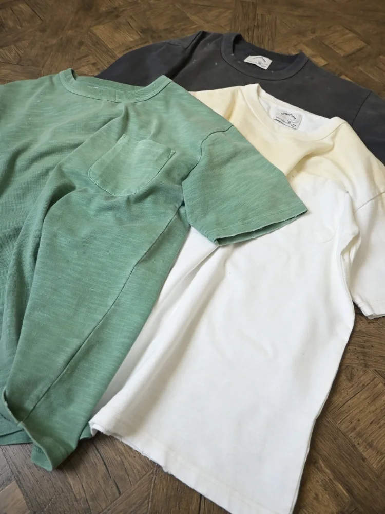 

Retro Bamboo Washed Cotton Loose American Half Sleeve Old Pocket Short Sleeve T-Shirt