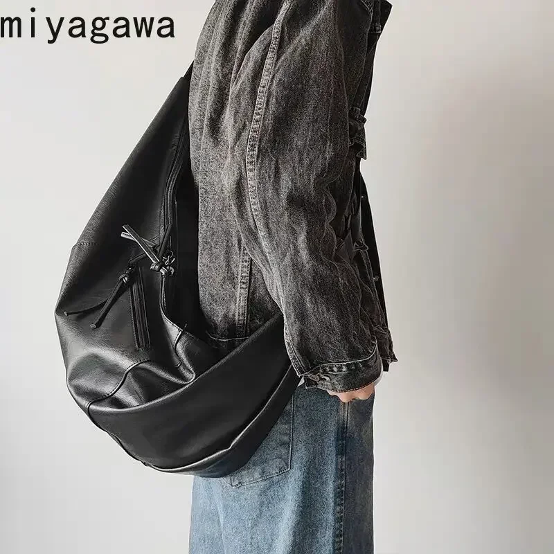 Miyagawa Retro Korean Version Ins Hobos Bag Causal Large Capacity PU Soft Simple and Casual 2024 New Tote Leather Shoulder Bags