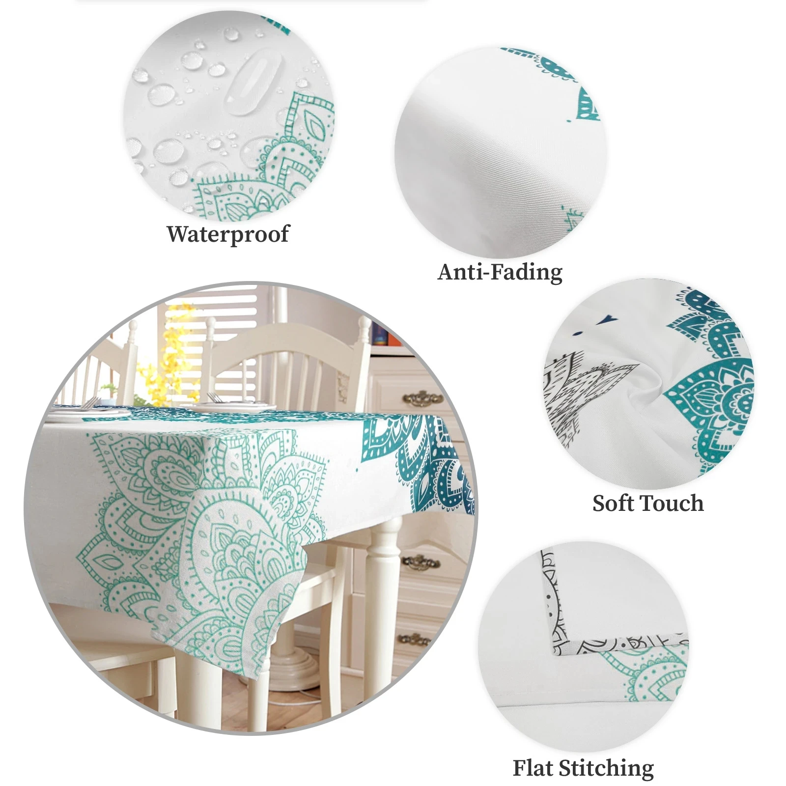 Mandala Gradient Rectangular Waterproof Tablecloth Holiday Party Decoration Dining Table Cover for Kitchen Home Decor Tablecloth