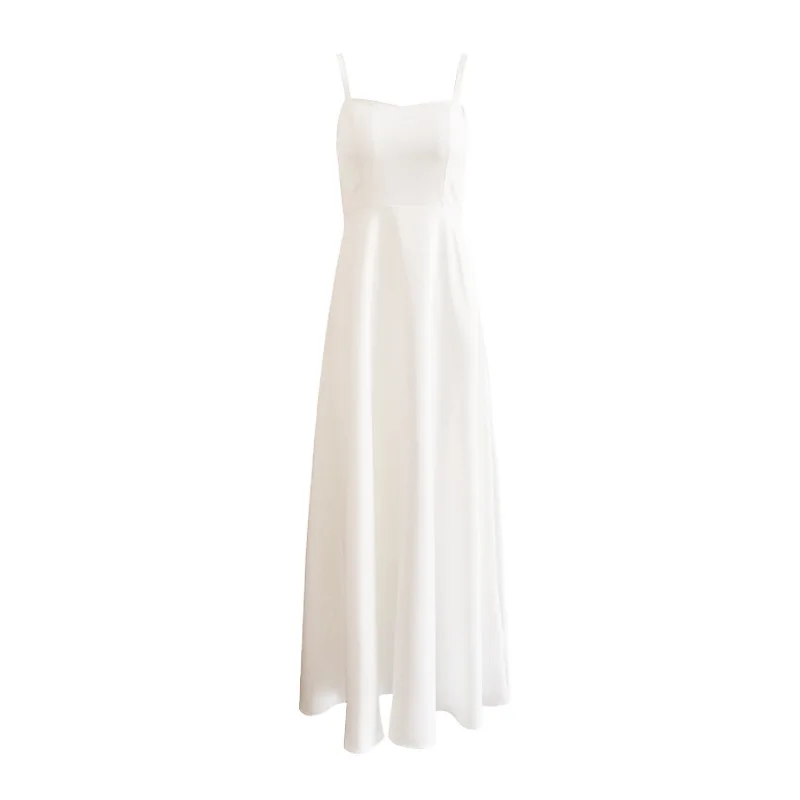 Robe de mariée dos nu avec nœud papillon blanc pour femme, bretelles spaghetti, col carré, robes de soirée, élégante, simple, longueur au sol, robe de Rh