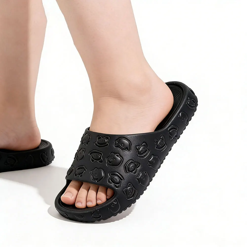 

Wide width women's cartoon patterned slippers with EVA striped non slip sole, soft and comfortable casual shoes for summer