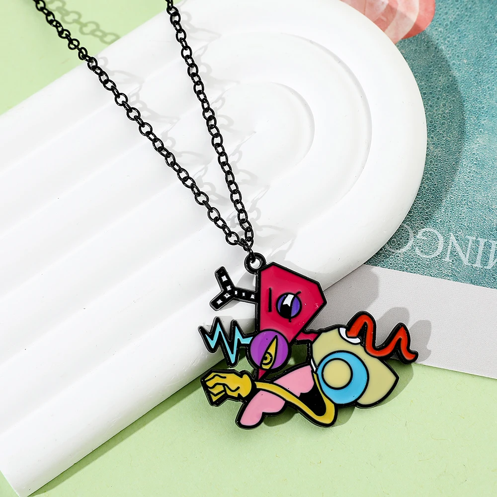 Die Amazing Digital Circus Serie Kawaii Halskette - Anime Cartoon Mode Metall-Emaille-Schmuck-Accessoire für Freunde Spielzeug-Geschenke – Detail 3