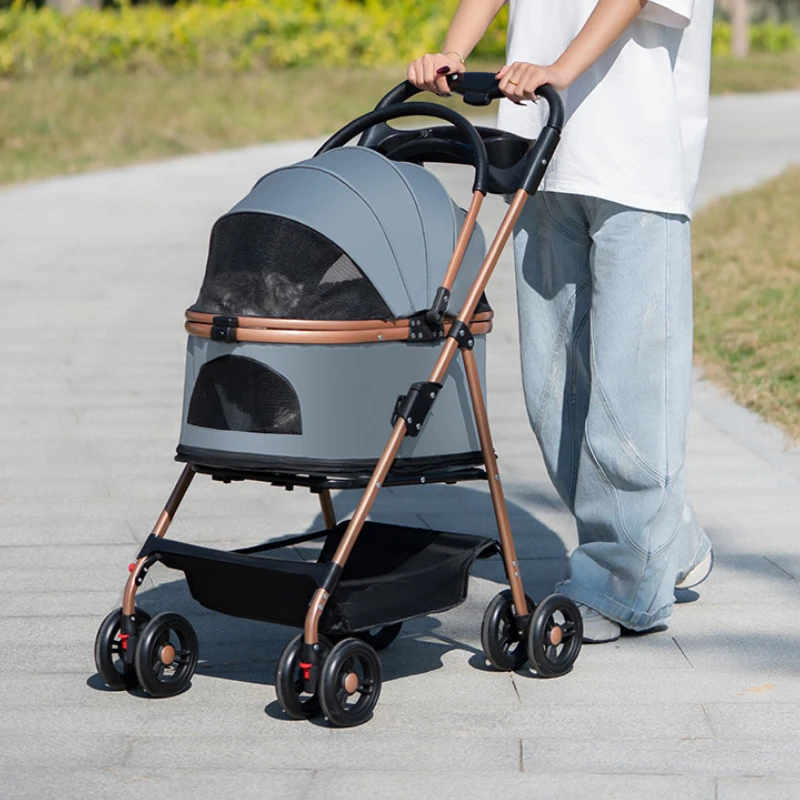 

Outdoor Interactive Pet Stroller Foldable Dog and Cat Dual-use Stroller Portable Small Pet Carrying Lightweight Dog Supplies