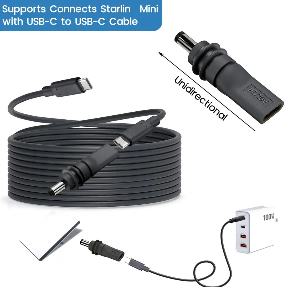 Adaptador de corriente USB C hembra a CC para Starlink Mini PD 100W tipo C adaptador de extensión de carga con barril CC impermeable al aire libre