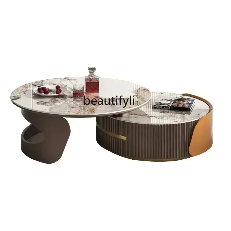 Coffee Table Living Room  Rock Plate Coffee Table round Combination Living Room Retractable Coffee Table Small Apartment