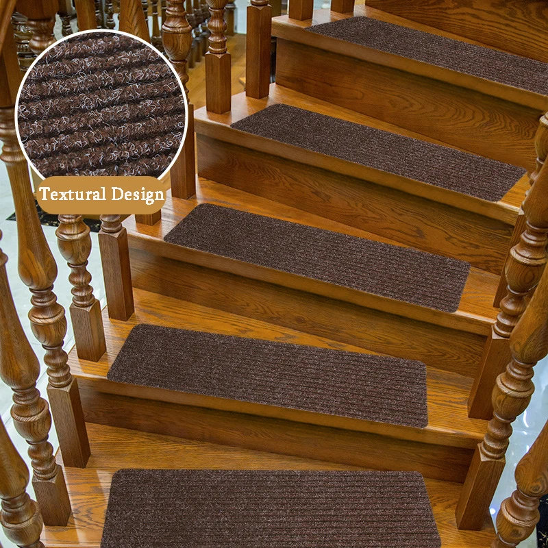 Stair Mats Self-adhesive PVC Anti-slip Step Mats Floor mats with Double Stripes Reusable Washable Protect Stairs for Kids Pets