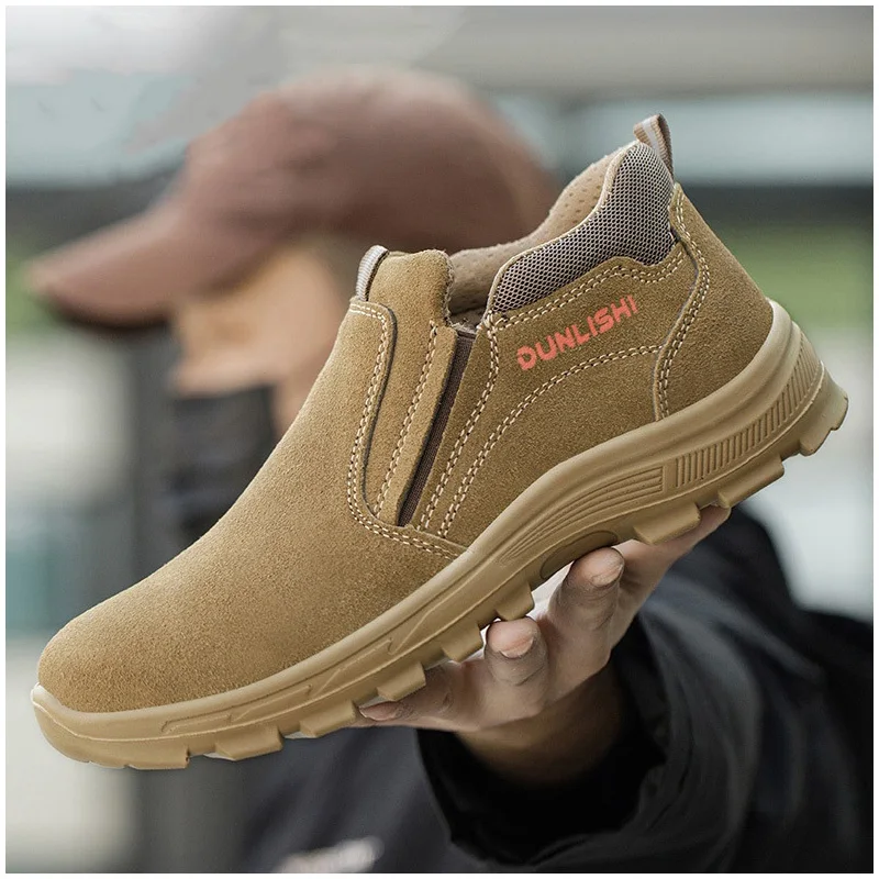 

Мужская мода со стальным носком, рабочая защитная обувь, слипоны из коровьей замши, сварочные ботинки, рабочие утепленные кроссовки, безопасная обувь