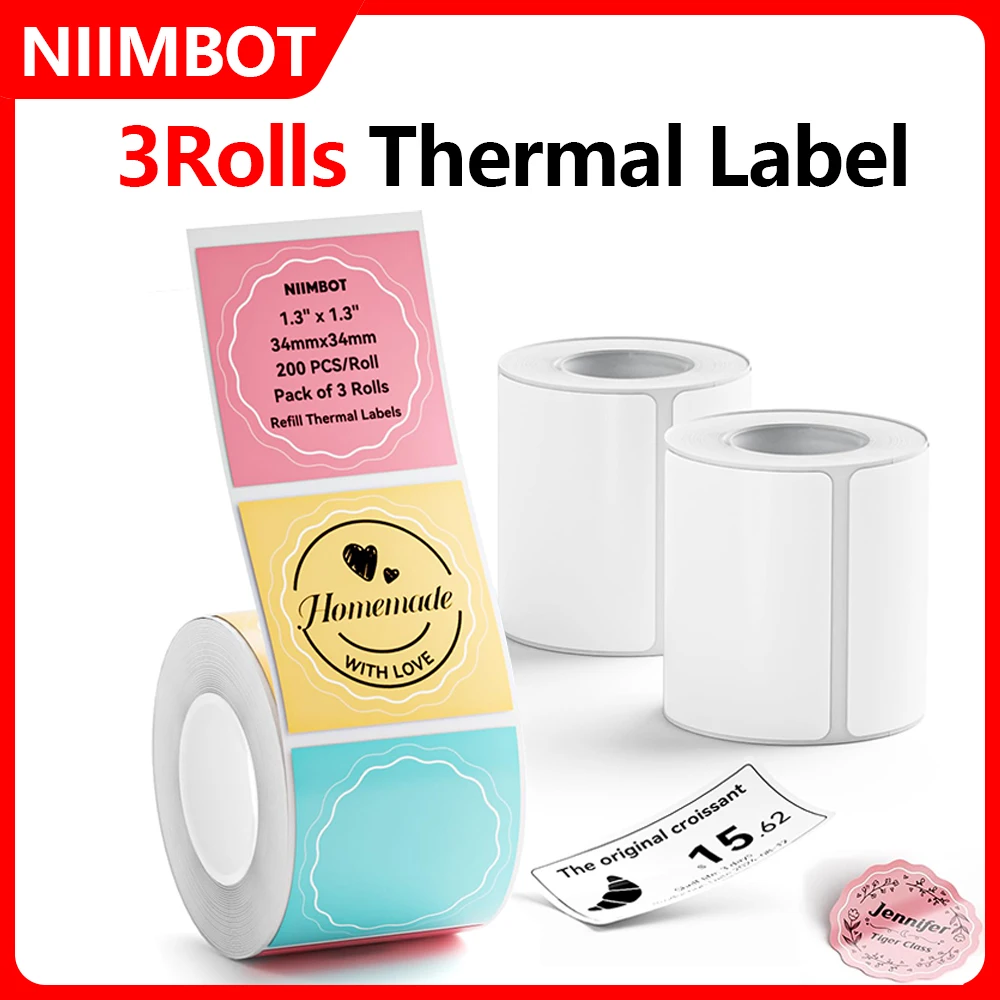 NIIMBOT 3Rolls Thermal Label Self-adhesive White Sticker Waterproof For B1 B21 Mini Printer For Tag Barcode Price Label Machine