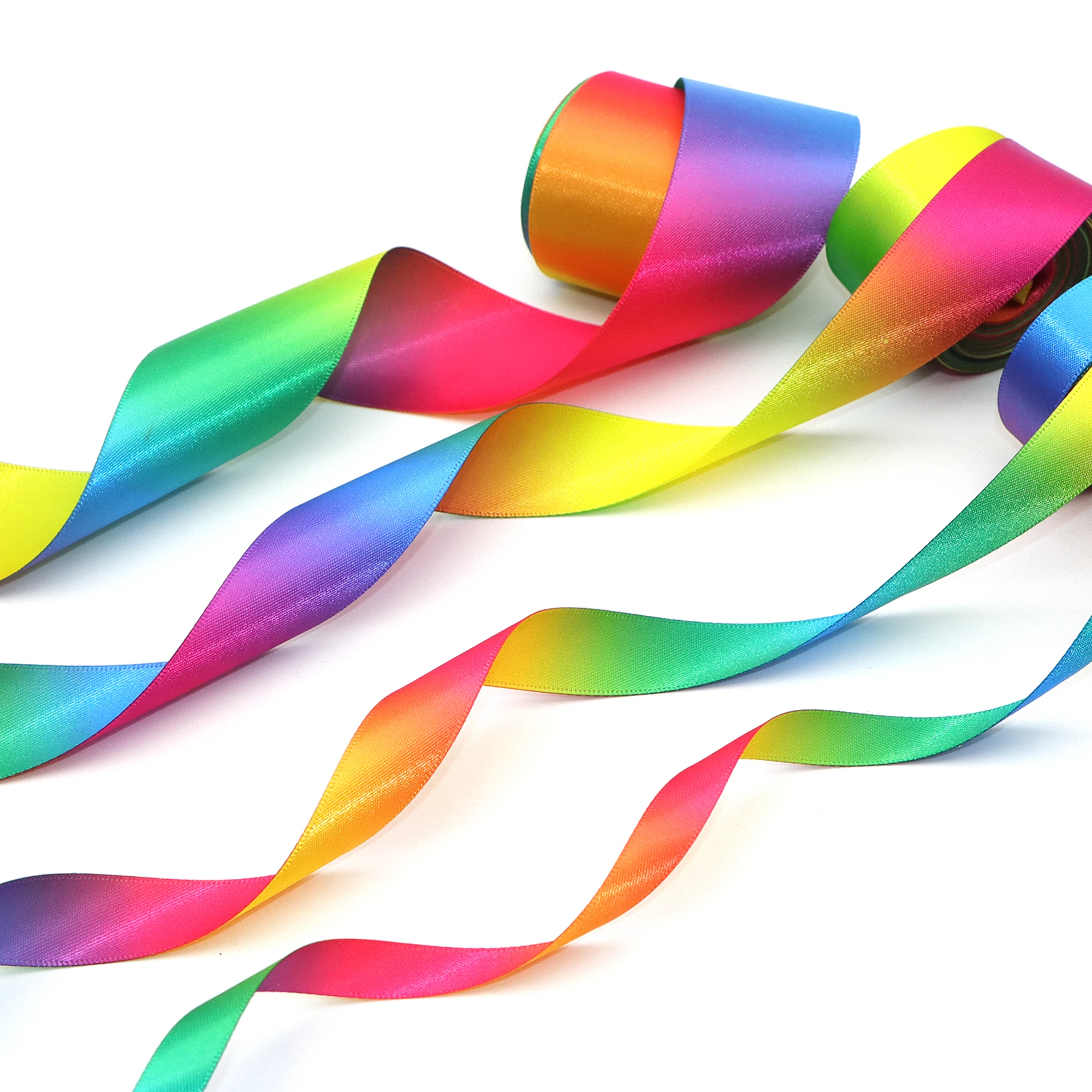 20yards/Lot nastro di raso a doppia faccia arcobaleno sfumato per fiocco per capelli decorazione natalizia per matrimonio confezione regalo fai da