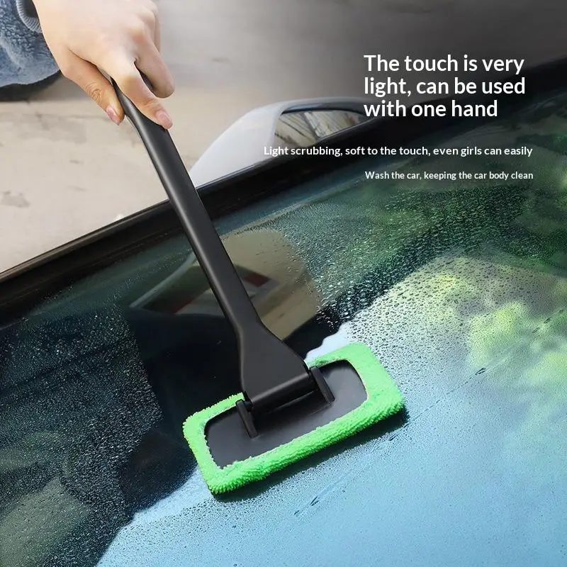 Car Windshield Cleaning Brush With Extended Handle Soft Microfiber Pad Removes Dust Fingerprints In Cars