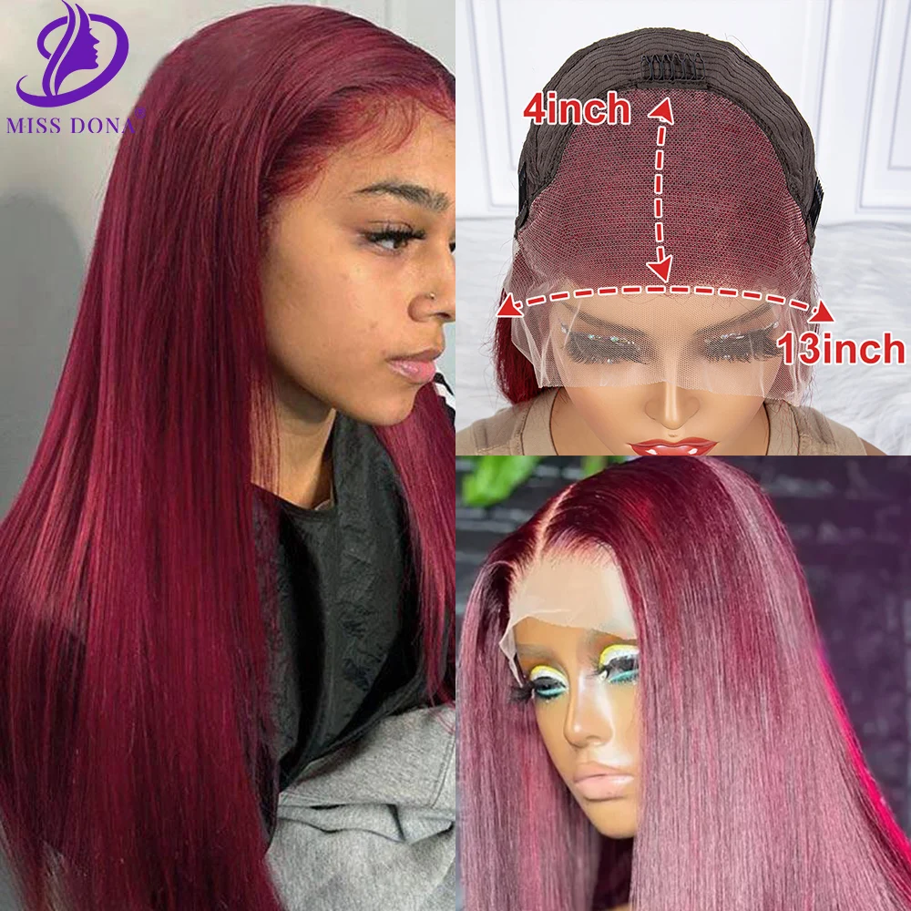 Perruque Lace Front Wig naturelle lisse 13x4, cheveux humains, pre-plucked, avec reflets 350, 99J