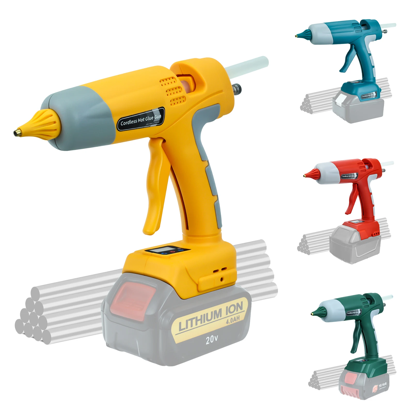 100W Cordless Hot Melt Glue Gun for Dewalt/Milwaukee/Makita/Bosch Li-ion Battery with 10pcs 11mm Sticks Repair Tool (No Battery)