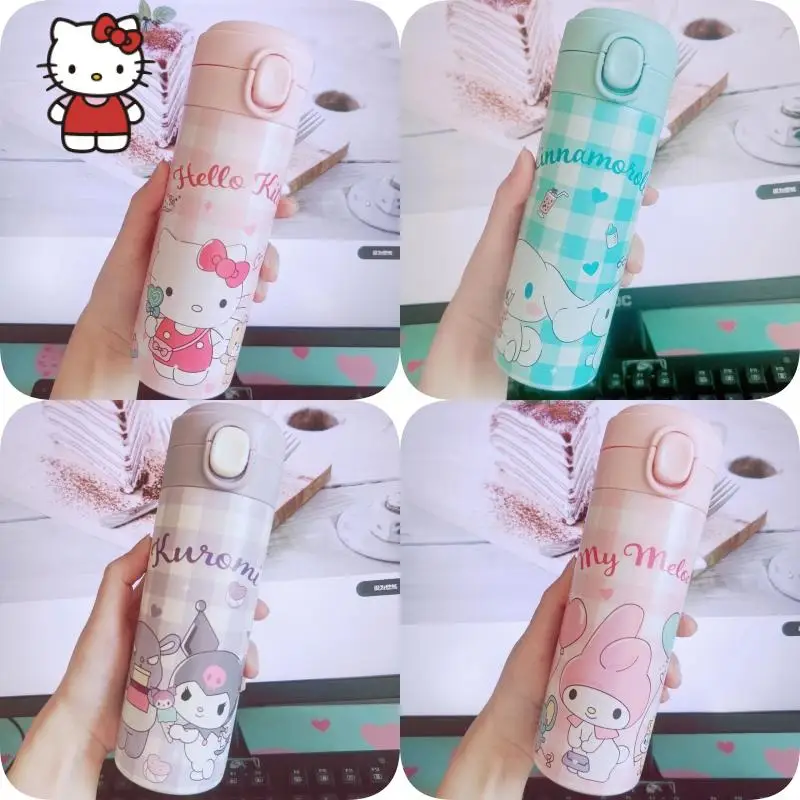 

420Ml Hello Kitty MINISO Thermos Cup My Melody Kuromi Cartoon Thermal Bottle 304 Stainless Portable Water Bottle Valentine Gifts