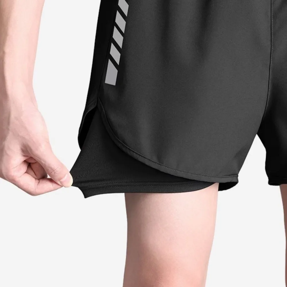 Breathable Double Layer Athletic Shorts Inner Liner Drawstring Sports Shorts Pants Quick Dry Men Swim Trunks Summer