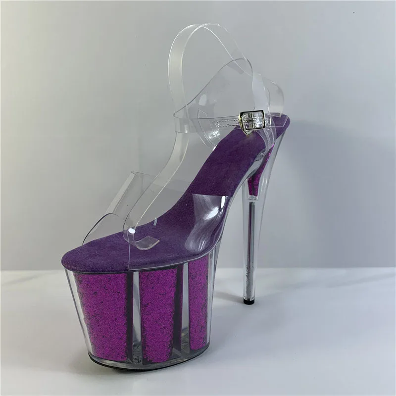 Summer Crystal PVC Women's Shoes Steel Pipe Dance Sandals 20CM Thin High Heels Stiletto Plus Size Sequins Platforms Pumps