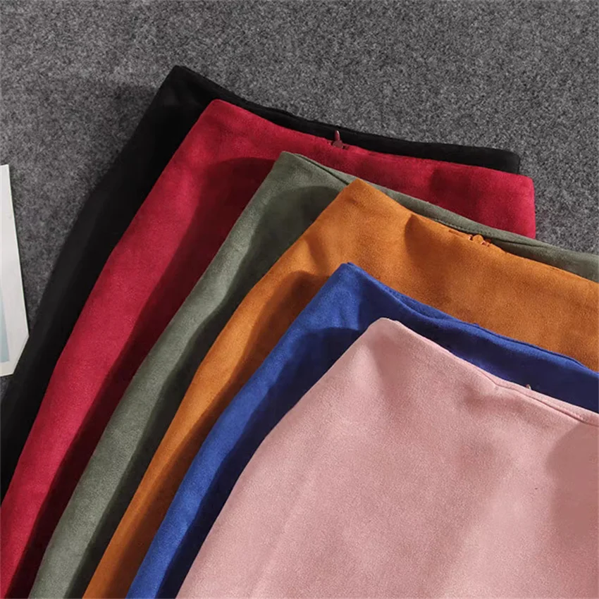 Gowyimmes New Spring Autumn Big Size Women Solid Skirt Elegant Office Lady High Waist Suede Skirts Slim Bottomings Mini PD1816