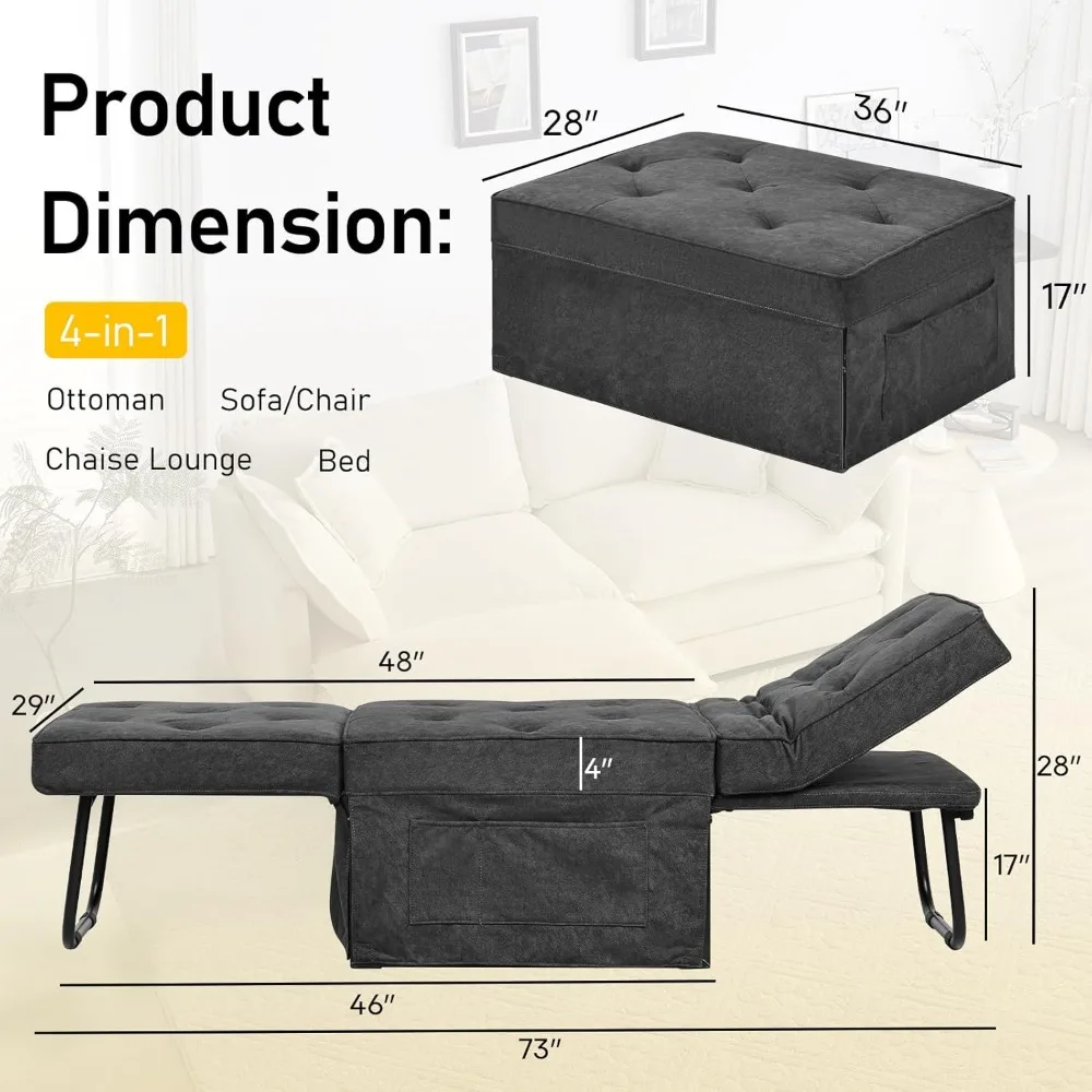 كرسي نوم عثماني قابل للتحويل مع مسند ظهر ووسادة قابلة للتعديل، سرير أريكة متعدد الوظائف لراحة مريحة وراحة #2