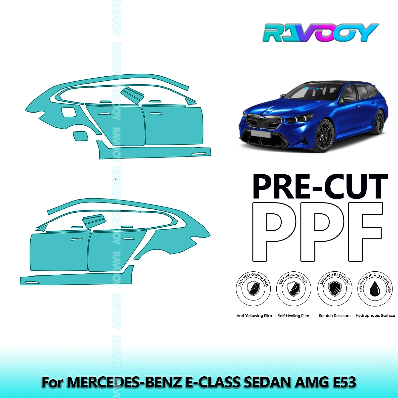 

For BMW M5 Touring Base 2025-2025 8.5mil Clear Matte Pre-Cut PPF Door & A/B Pillar Kit TPU Paint Protection Film Set
