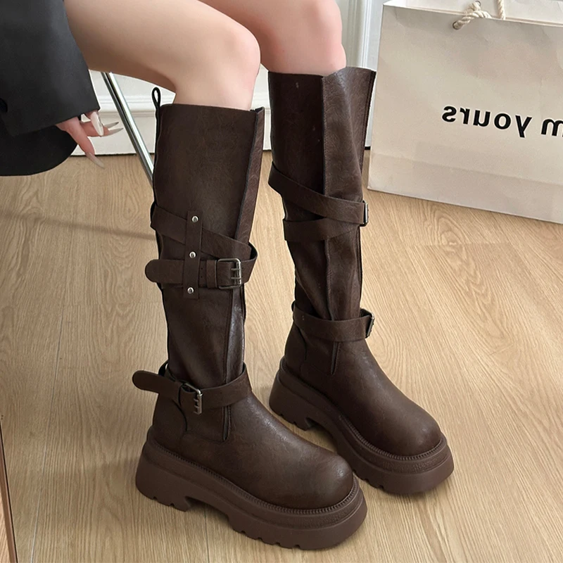 

Women's Long Boots Flats Platform Designer Shoes Knee High Winter Chelsea Boots 2025 Luxury Fashion New Mujer Motorcycle Botas