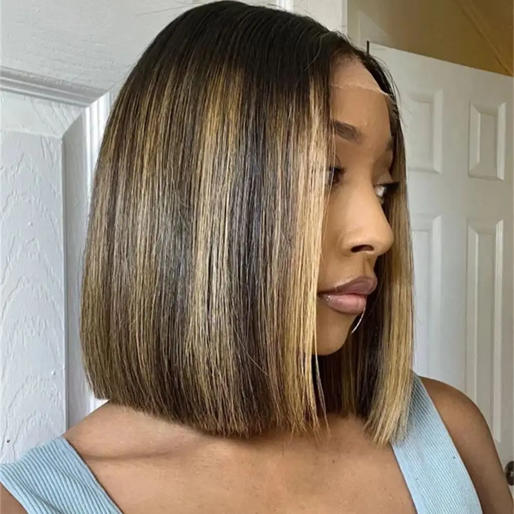 

Новинка 2026: Прямой парик омбре (коричневый-блонд) с HD-луком, имитирующим натуральный рост волос, 13x4, синтетический, для женщин, мягкий, термостойкий, из фибры, парик-боб, 10 дюймов